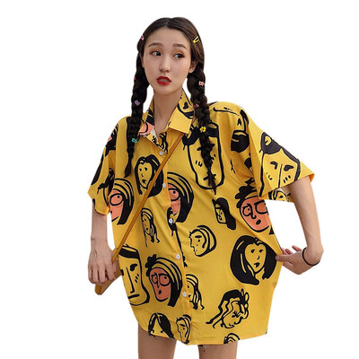 

Fashion streetwear women shirt personality Full Printing short sleeve summer floral rapper harajuku loose hawaiian korean shirts