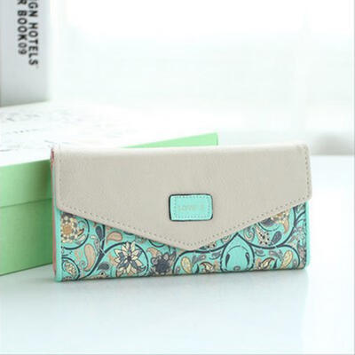 

Envelope Shape Leather Women Wallet 3 Folding Flower Printing Wallet Long Coin Purse Wallet For Lady