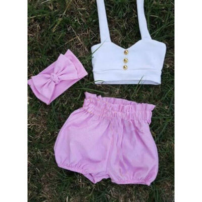 

US Stock 3PCS Kids Baby Girl Outfit Summer T-shirt Tops Shorts Pants Set Clothes