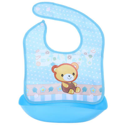 

Blue Cotton Removable Baby Imitation Silicone Waterproof Print Pattern Bibs