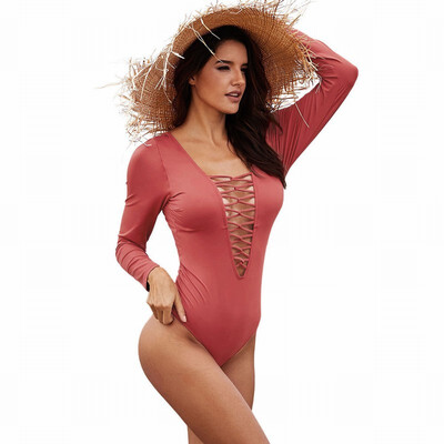 

Swimsuit deep V-neck long-sleeved sexy one-piece swimsuit