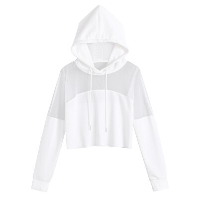 

Women Sweatshirt Sexy Mesh Hoodies Streetwear Harajuku Autumn Patchwork Hoodie Female Cropped Clothes