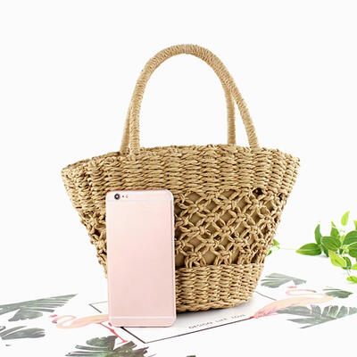 

Fashion Women Hollowed Straw Drawstring Clutch Handbag Top-handle Bags
