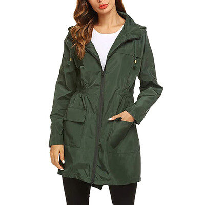 

Women Autumn Fashion Concise Casual All-match Solid Color Hooded Long Sleeve Waterproof Trench