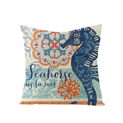 

Ocean Creature Octopus Sea Horse Sea Turtle Home Decor Vintage Pillow Case Square Marine Life Print Pillow Case