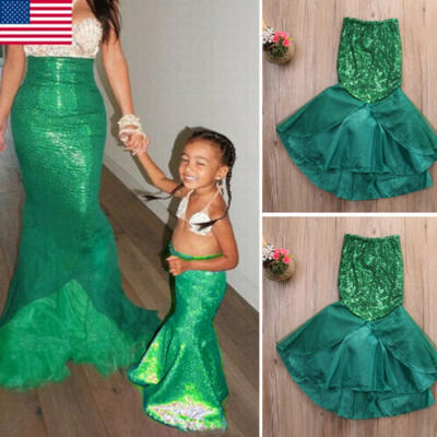 

NEW Girls Kid Mermaid Tail Full Skirt Party Maxi Fancy Dress Cosplay Costume