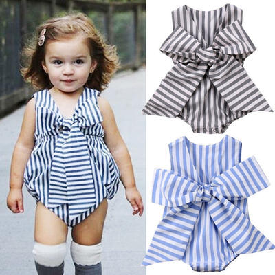 

Newborn Baby Girls Bow Sleeveless Stripes Romper Jumpsuit Clothes Outfits Summer