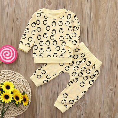 

2pcs Toddler Baby Boys Girls Clothes Set Penguin Print TopsPants Outfits