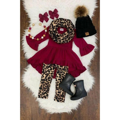 

3PCS Newborn Baby Girls Leopard print Clothes T-shirt Tops Pants Winter Outfits
