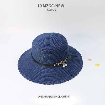 

Pearl straw hat with big eaves outdoor sunshade&sunscreen sun hat spring&summer new Korean lace potted hat