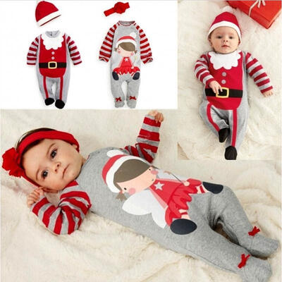 

Santa Baby Boys Girls Christmas Outfits Romper Hat Headband Clothing Set Sz 024