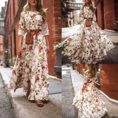 

Women Boho Long Maxi Dress Ladies Cocktail Party Evening Summer Beach Sundress