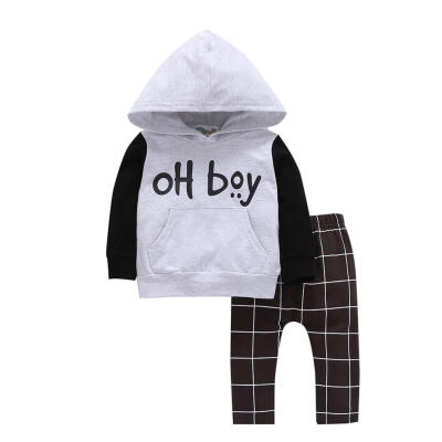 

Autumn Boys Clothing Set Letters Plaid Print 2pcs Baby Cotton Hoodie Pants