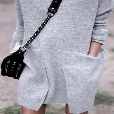 

Mock Neck Solid Long Sleeves Pockets Tube Shift Dress