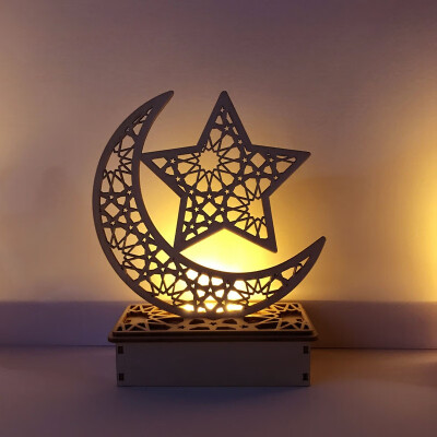 

LED Eid Mubarak EidMubarak Decoration Wooden DIY Muslim Islamic Palace Gift Decoration Style Moon Palace Moon Five-Pointed Star