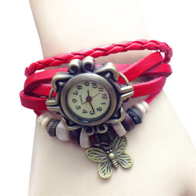 

Women Fashion Vintage Handmade Wrist Watch Girl Exotic Leather Strap Quartz Watch