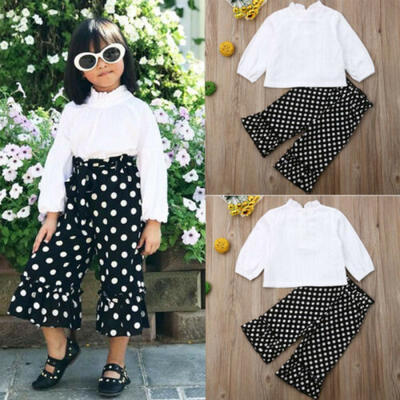 

Summer Baby Girls Long Sleeve Tops Shirt Polka Dot Pants Clothes Outfits Set