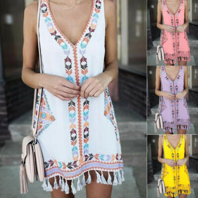 

Women Summer Short Mini Dress Beach Bikini Cover Up Kaftan Swimwear Sundress US
