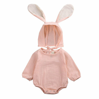 

Toddler Baby Girl Autumn Clothes Romper Jumpsuit BodysuitRabbit Ear Hat Outfits