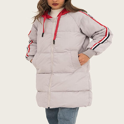 

Front Zipper Dual Pockets Contrast Drawstring Hooded Wrap Tube Coat