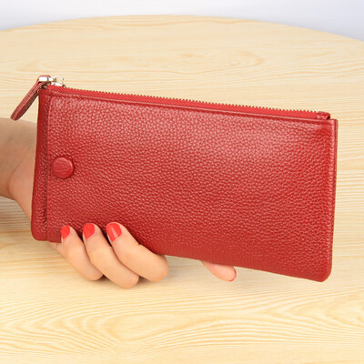 

2019 new Europe&America ultra-thin top layer leather wallet ladies leather simple fashion clutch bag large screen mobile phone bag