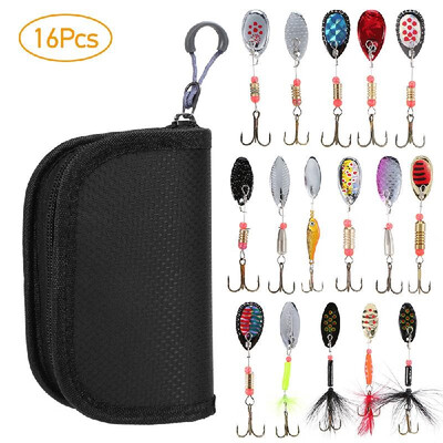 

16Pcs Fishing Lures Set Metal Sequins Lures with Barbed Triple Fishing Hooks Artificial Hard Fishing Baits Kit