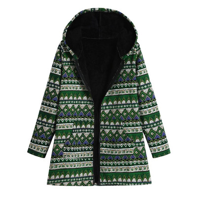

Toponeto Women Plus Size Hooded Long Sleeve Cotton Linen Fluffy Fur Zipper Coat Outwear