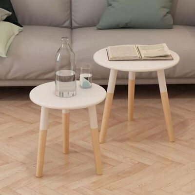 

Side Table Set 2 Pieces Solid Pinewood White