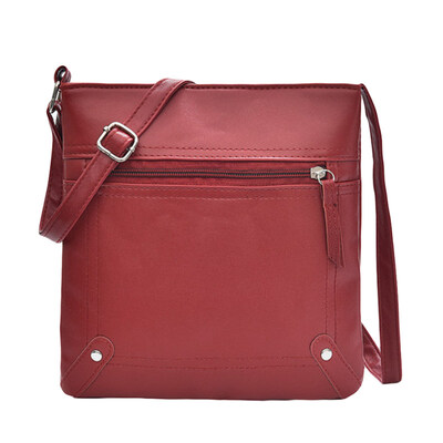 

Vintage Solid Color Women Zipper Faux Leather Satchel Crossbody Shoulder Bag