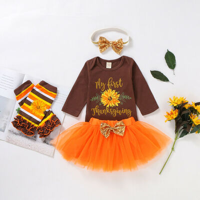 

My First Thanksgiving Baby Girl Romper Skirt Leg Warmers 5Pcs Outfits Clothes