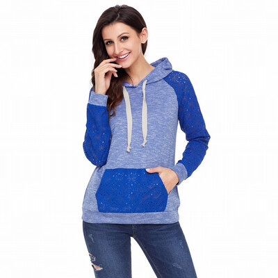 

Long-sleeved coral lace two-tone hooded casual daily sweatshirt