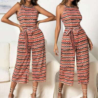 

Womens Summer Jumpsuit Sleeveless Playsuit Party Wide Leg Long Trousers Romper