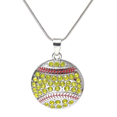 

Charm Jewelry New Style Lovely 3D Baseball Rhinestone Pendant Necklace