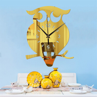 

Toponeto DIY Modern 3D Owl Creative Mirror Wall Clock Home Office Interior Decoration