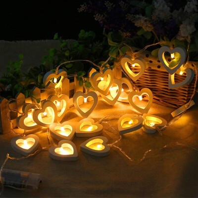 

Gobestart Creative Wooden Heart LED String Lights Christmas Love Decor Wedding Party Decor