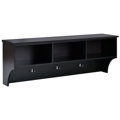 

48" Entryway Cubbie Wall Mount Storage Shelf w Hooks-Black