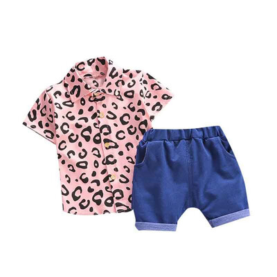 

Summer Baby Boys Short Sleeve Leopard Print Tops Blouse ShirtShorts Children Casual Outfits Sets Kid Clothes