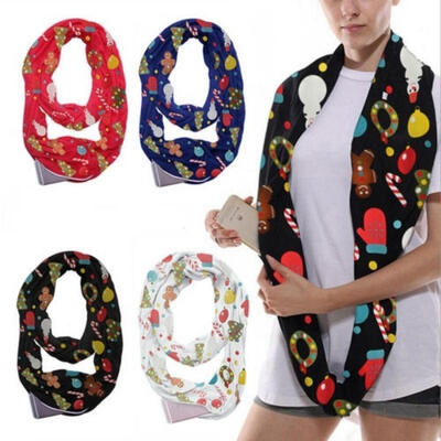 

Christmas Women Fashion Bib collar Scarves Neck Circle Wrap Pocket Cowl Long Scarf
