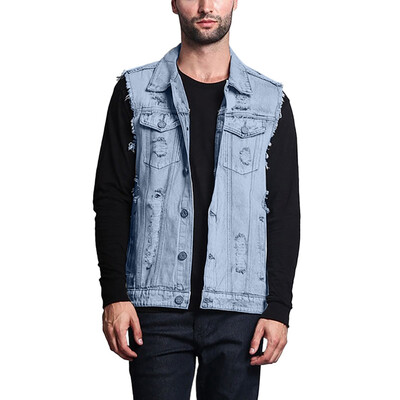 

Toponeto Summer Fashion Mens Fashion Hole Short-sleeved Mens Tops Denim vest