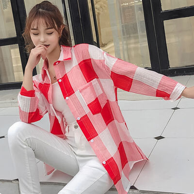

Woman Blouses Summer Thin Short Female Tops Plaid Chiffon Womens Top Blouse New Arrival Female Korean Blouse
