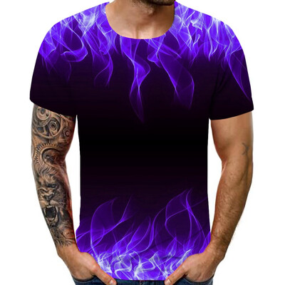 

Toponeto Mens New Summer T-shirt With Round Neck Short Sleeve Blue Flame 3D Printed Top