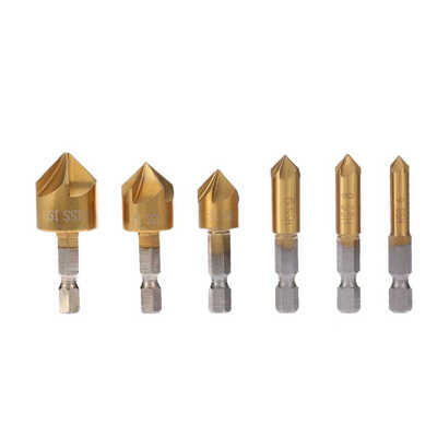 

6pcsset Chamferring Titanium Plating Hexagonal Shank Five Edge Blade Chamfer Countersink Carbon Steel Drill