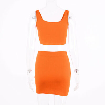 

Women 2 Piece Srappy Buckle Crop Top Bodycon Skirt Co Ord Set Party Holiday Mini Dress