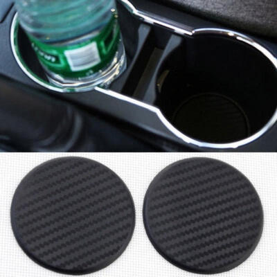 

2Pcs Black Car Auto Water Cup Slot Non-Slip Carbon Fiber Mat Accessories