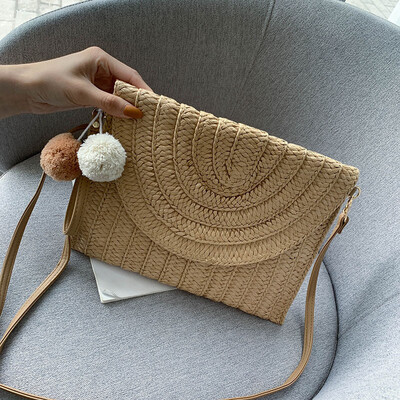 

Qiao Bani 2019 new South Korea Dongdaemun fashion straw ball envelope bag hand shoulder diagonal tide handbag