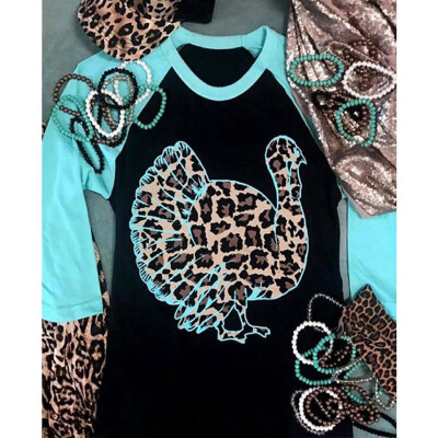 

Tailored Women Casual Thanksgiving Day Blouse Leopard Turkey Print T-Shirt Splice Top