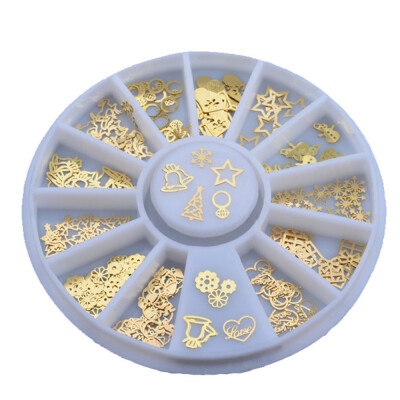 

Toponeto 3D Metal Christmas Nail Art Decoration Slice Golden Stickers Decal Foil Wheel