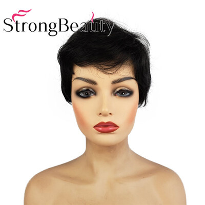 

StRongBeauty Short Wavy Black Wig for Women Synthetic Natural Looking