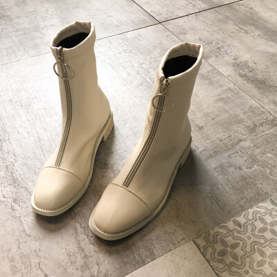 

Short-booted womens spring&autumn single boots British style retro front zipper handsome martin boots show thin thick with th