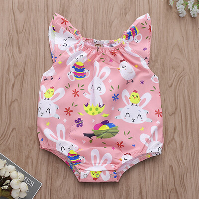 

Toddler Kid Baby Girl Easter Floral Ruffled Cartoon Rabbit Print Bodysuit Romper
